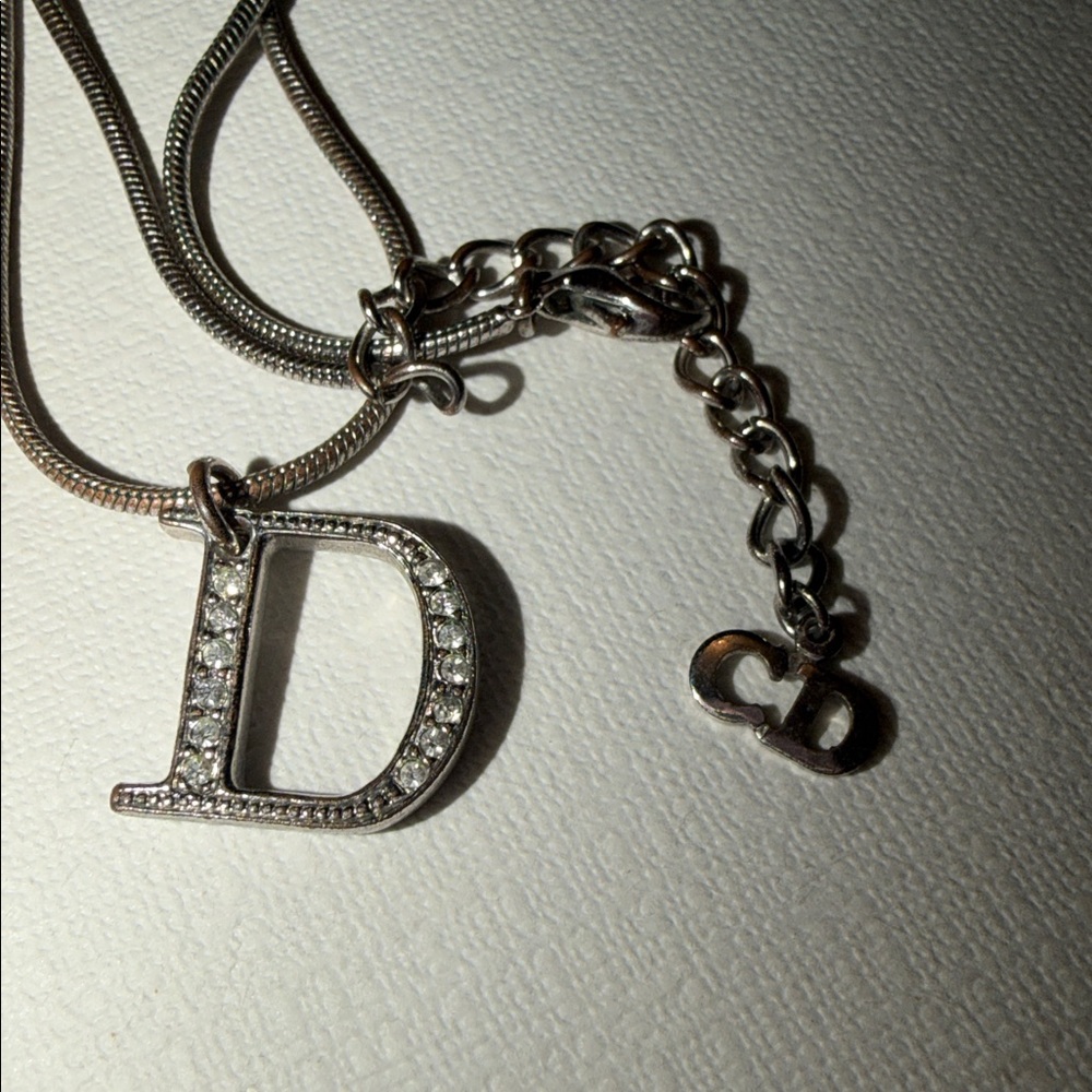 Preloved Christian Dior Silver Necklace with D Pendant size 17” long adjustable - Picture 4 of 4